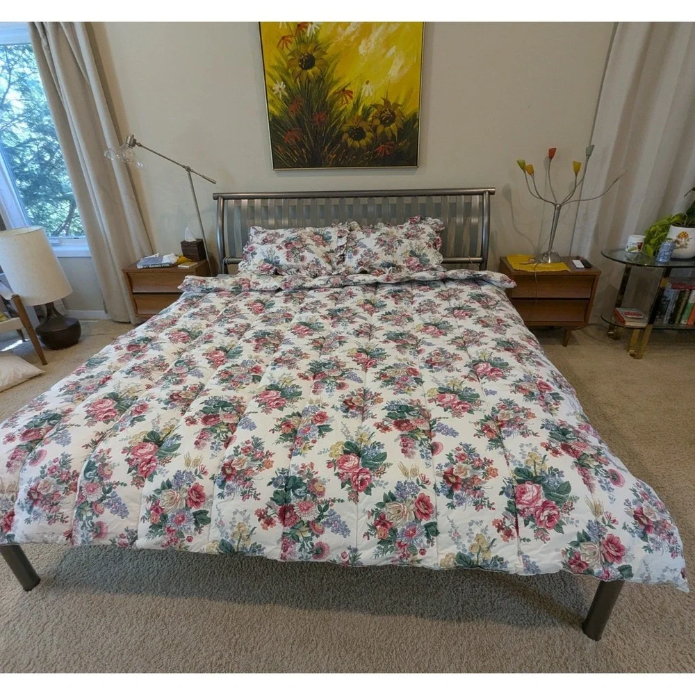 RALPH LAUREN Elaine Set Floral Quilted Queen Comforter + 2 Ruffle Shams